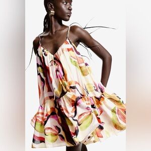 NWT H&M A-line Viscose Strappy Loose V-Neck Dress Cream/Pattern XS S M L XL XXL